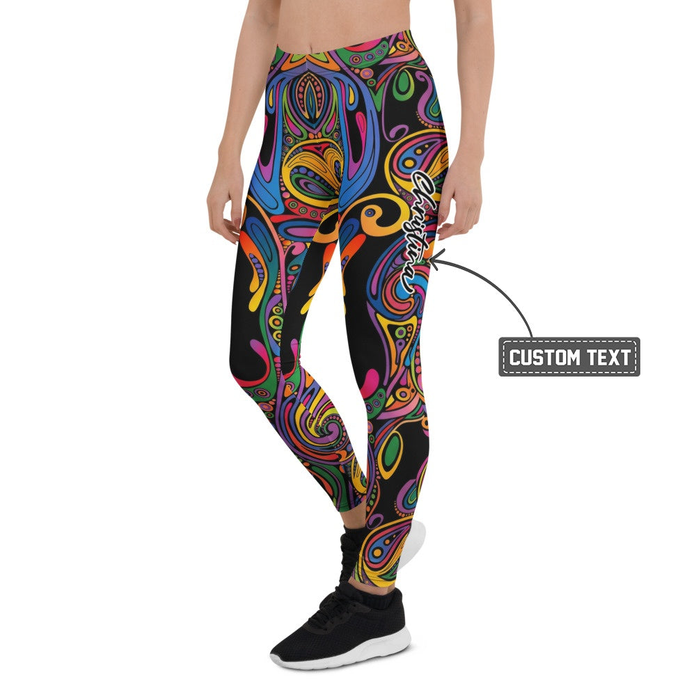 Personalisierte Sportleggings Damen Abstraktes Muster Bunt Psychedelisch Fitness Yoga Leggings D244 - XL