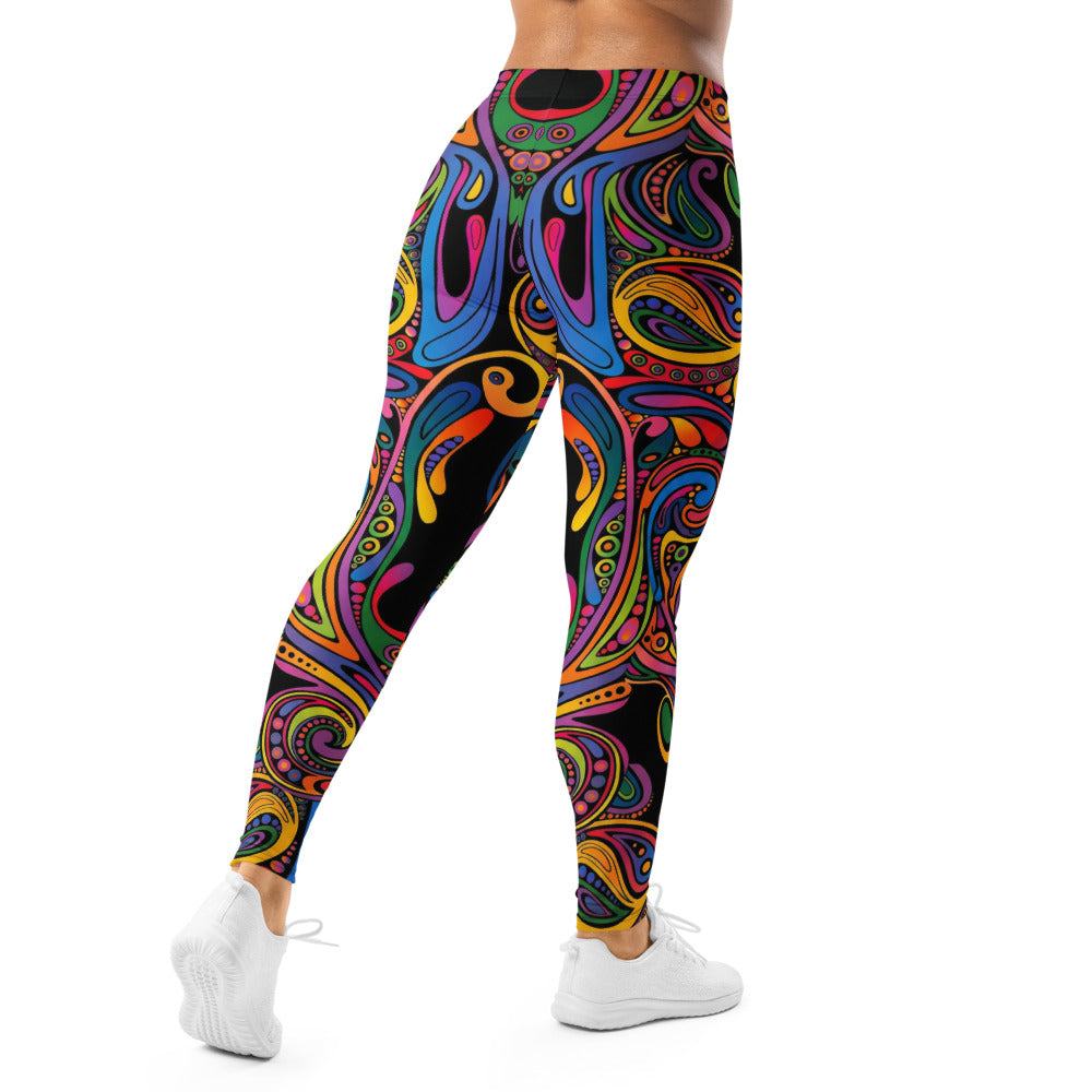Personalisierte Sportleggings Damen Abstraktes Muster Bunt Psychedelisch Fitness Yoga Leggings D244