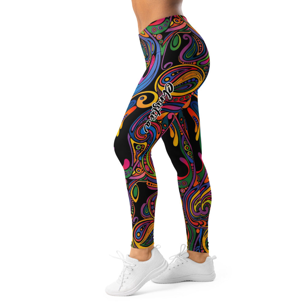 Personalisierte Sportleggings Damen Abstraktes Muster Bunt Psychedelisch Fitness Yoga Leggings D244