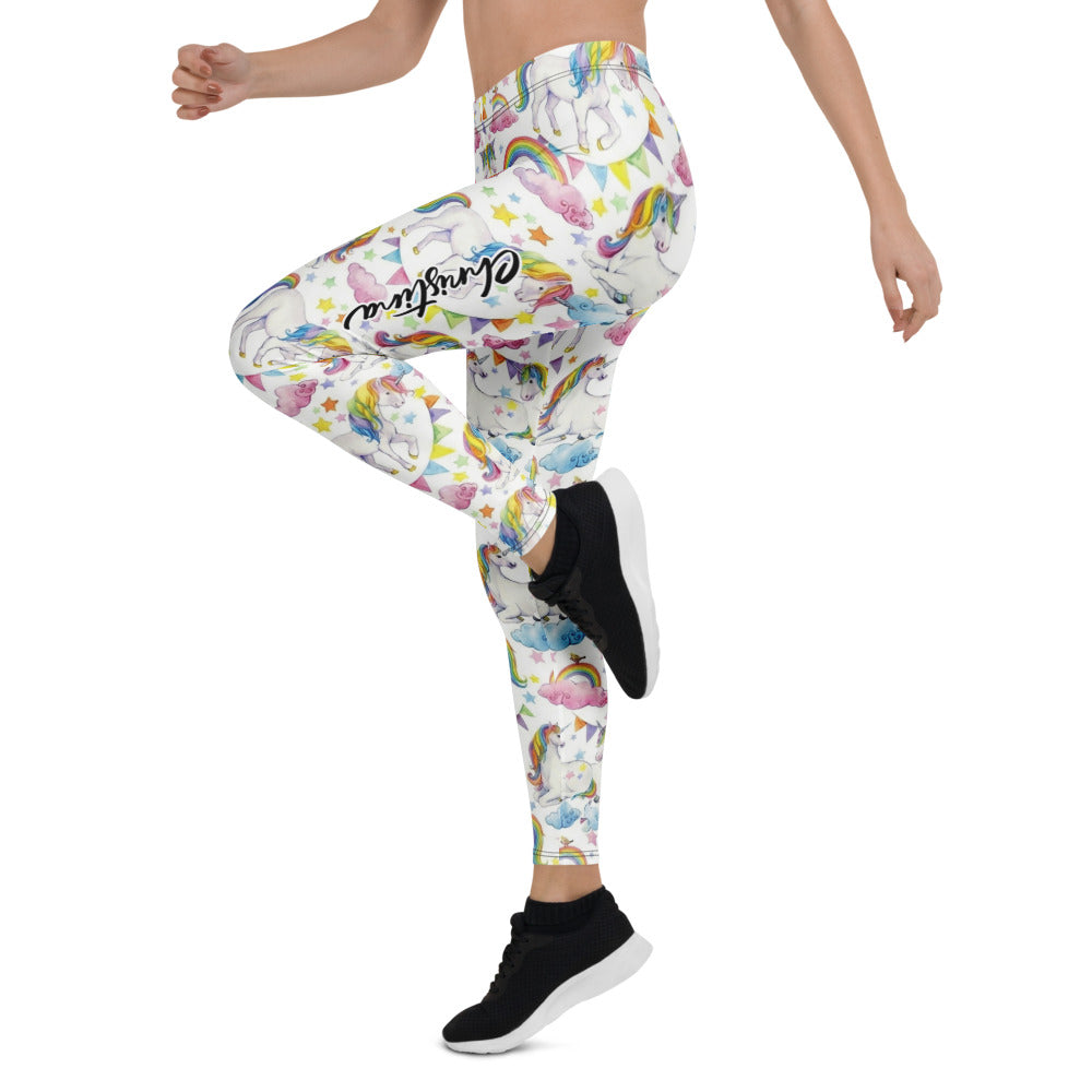 Personalisierte Damen Sportleggings Einhorn Regenbogen Design Weiß Bunt Fitness Yoga Leggings W622