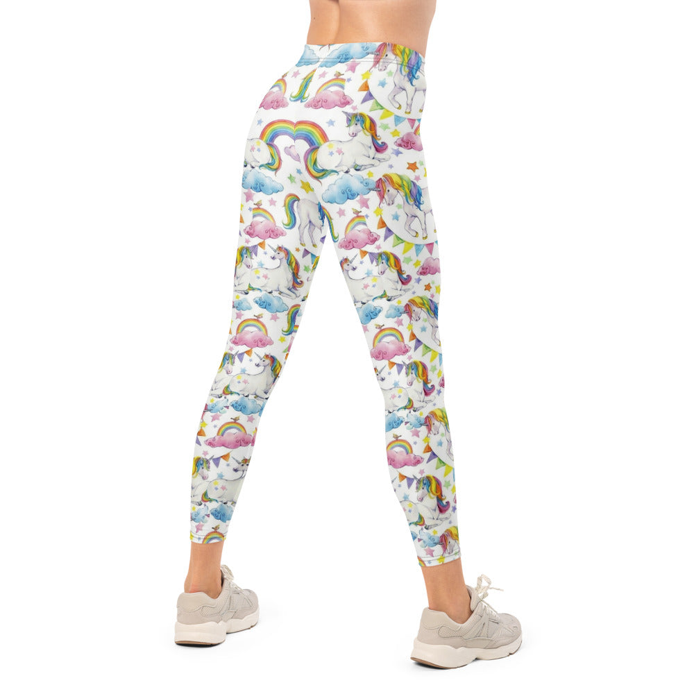Personalisierte Damen Sportleggings Einhorn Regenbogen Design Weiß Bunt Fitness Yoga Leggings W622