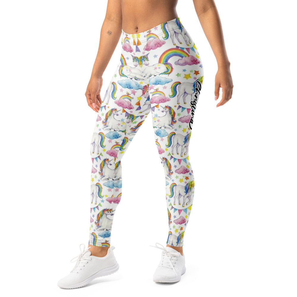 Personalisierte Damen Sportleggings Einhorn Regenbogen Design Weiß Bunt Fitness Yoga Leggings W622