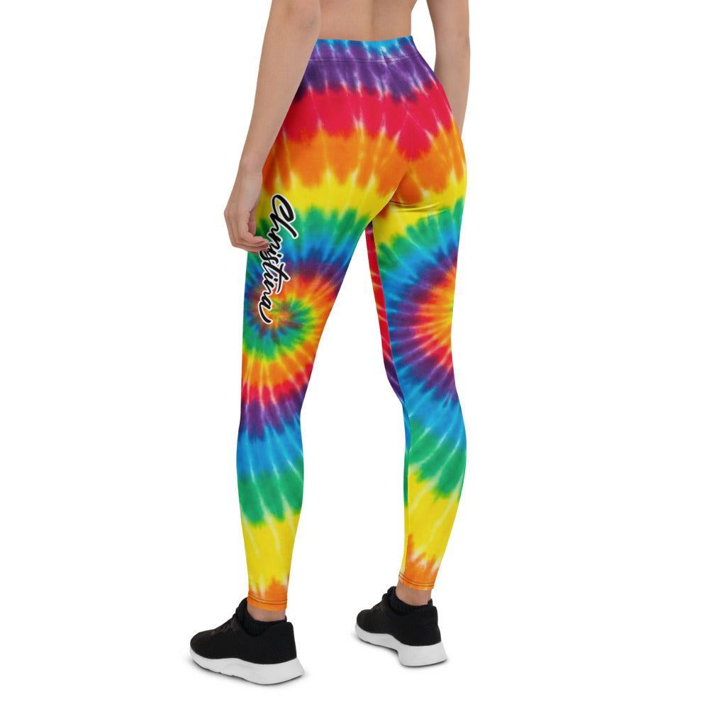 Personalisierte Damen Sportleggings Tie-Dye Regenbogen Design Bunt Fitness Yoga Leggings U293