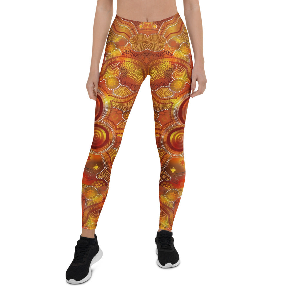 Personalisierte Damen Sportleggings Aboriginal Design Orange Rot Fitness Yoga Leggings Bunt Z403