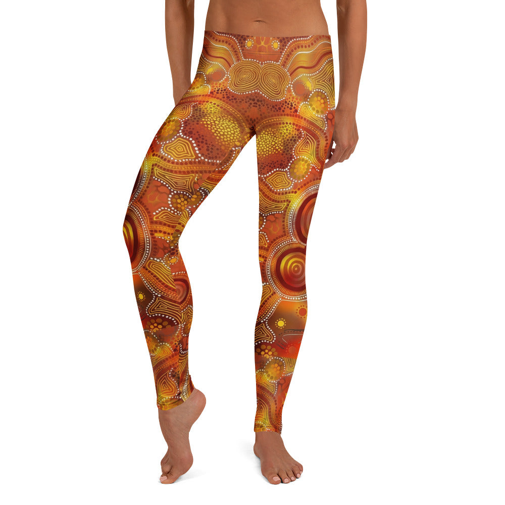 Personalisierte Damen Sportleggings Aboriginal Design Orange Rot Fitness Yoga Leggings Bunt Z403