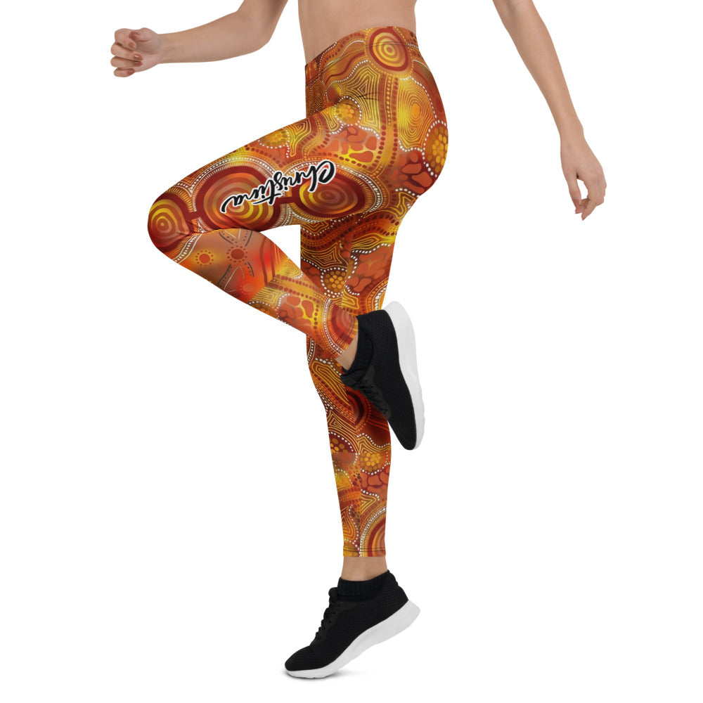 Personalisierte Damen Sportleggings Aboriginal Design Orange Rot Fitness Yoga Leggings Bunt Z403