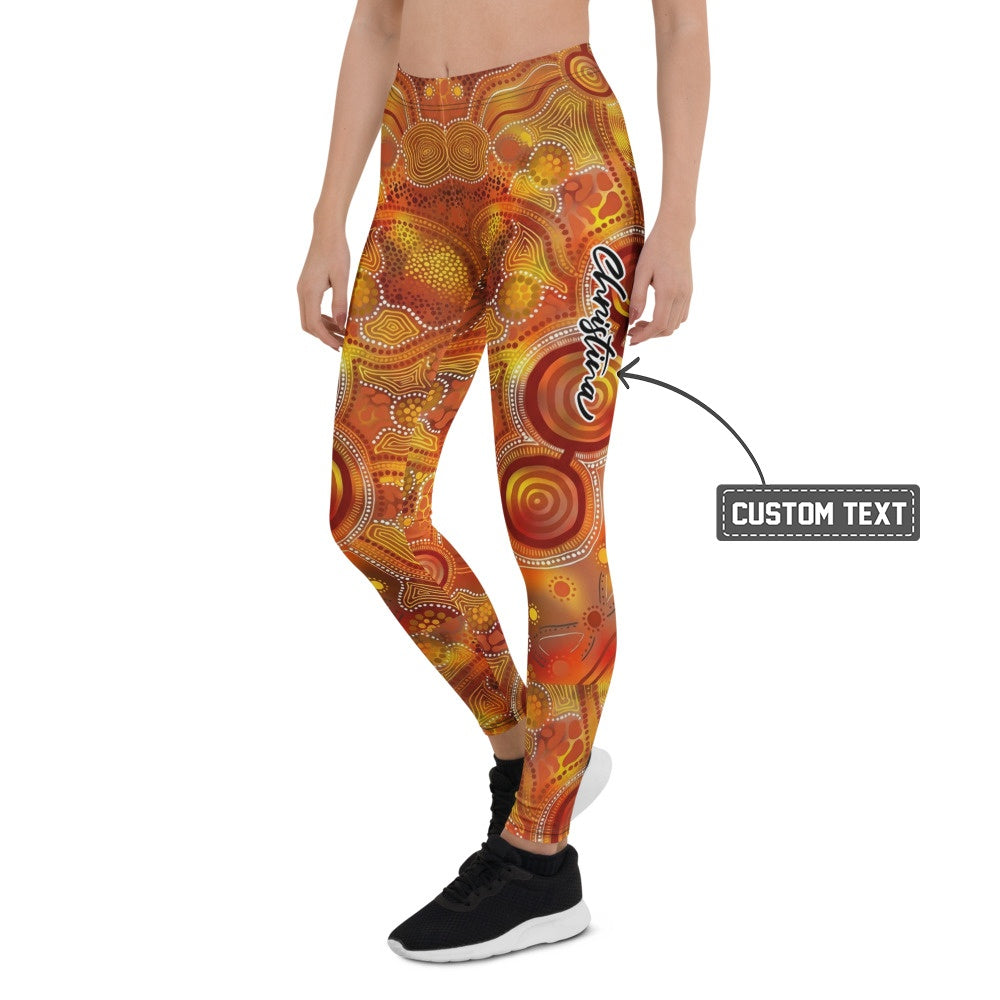 Personalisierte Damen Sportleggings Aboriginal Design Orange Rot Fitness Yoga Leggings Bunt Z403 - XL