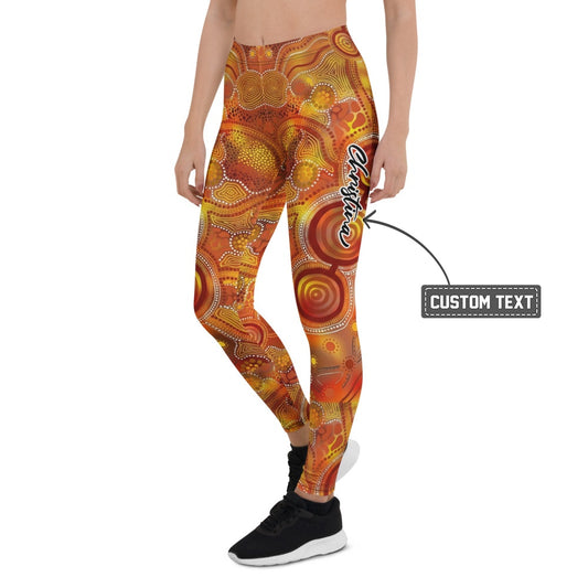 Personalisierte Damen Sportleggings Aboriginal Design Orange Rot Fitness Yoga Leggings Bunt Z403 - XL