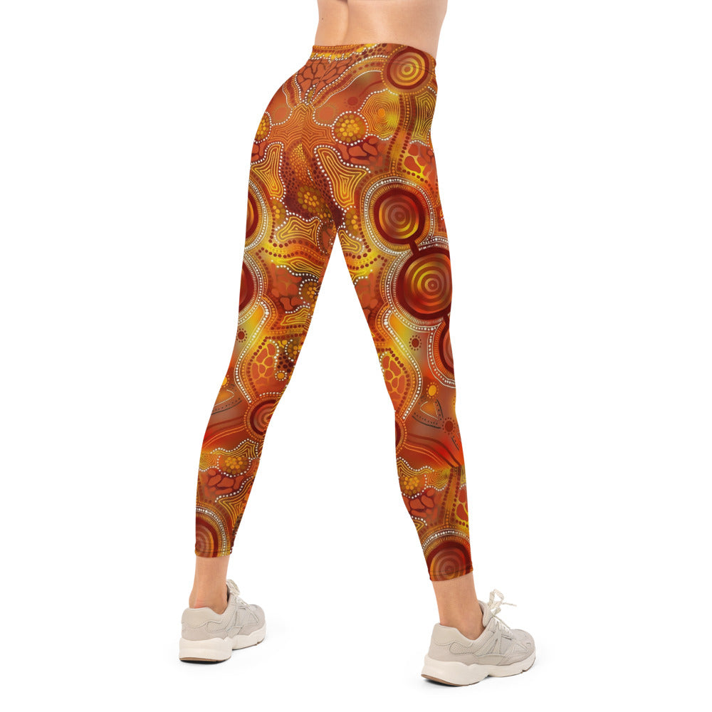 Personalisierte Damen Sportleggings Aboriginal Design Orange Rot Fitness Yoga Leggings Bunt Z403