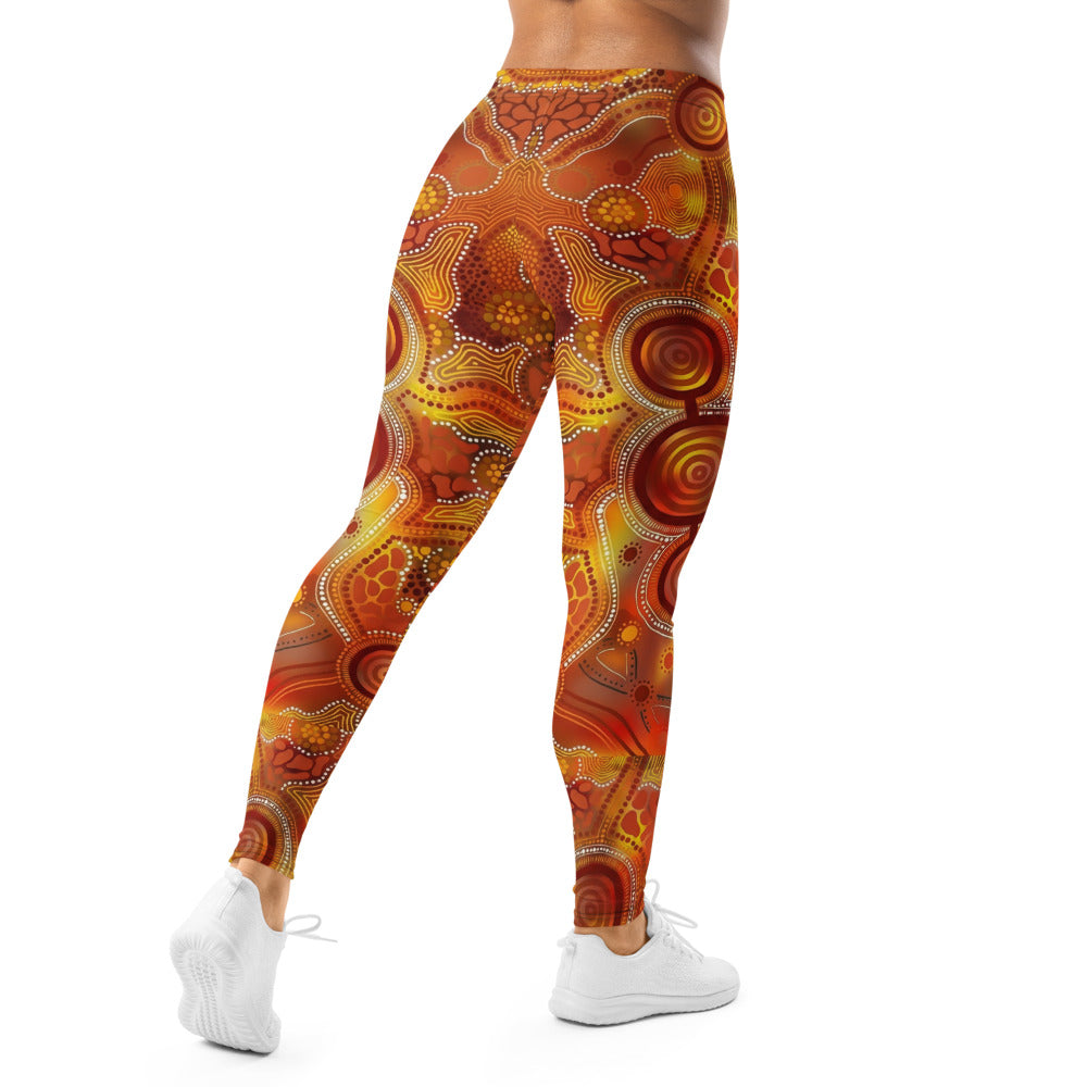 Personalisierte Damen Sportleggings Aboriginal Design Orange Rot Fitness Yoga Leggings Bunt Z403
