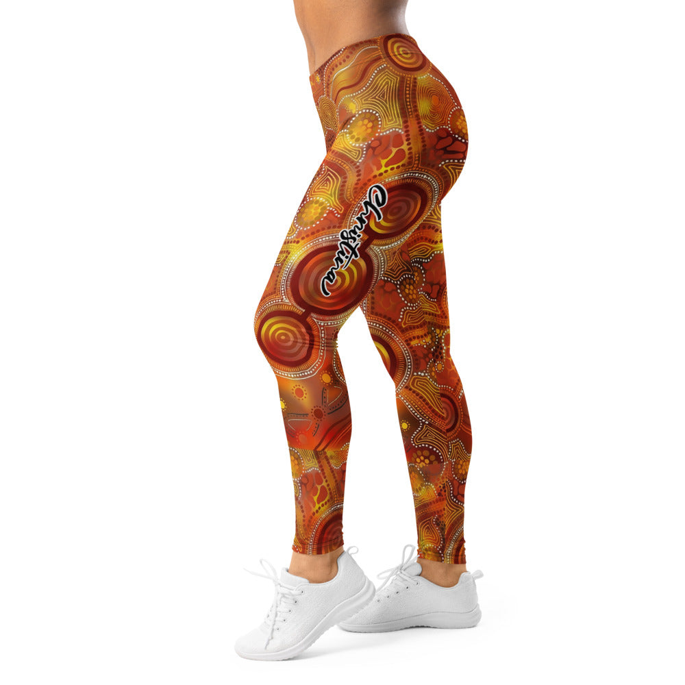 Personalisierte Damen Sportleggings Aboriginal Design Orange Rot Fitness Yoga Leggings Bunt Z403