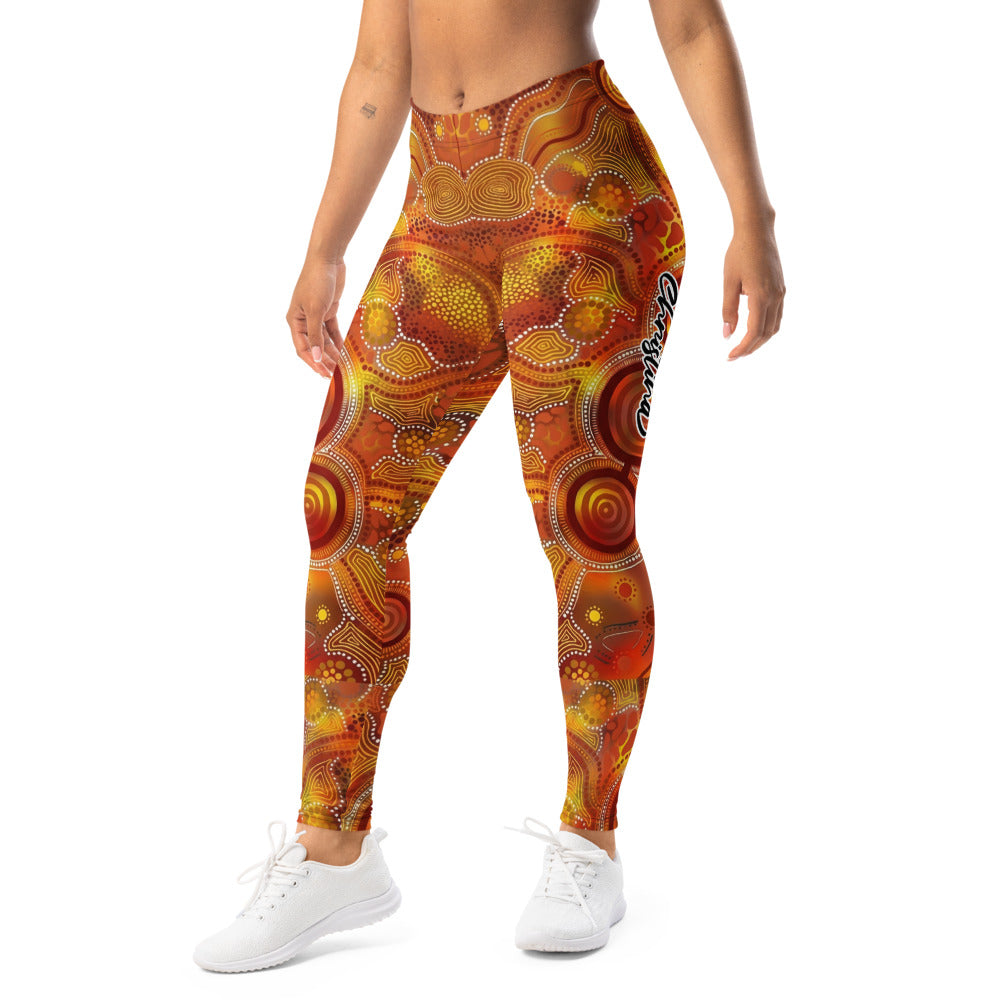 Personalisierte Damen Sportleggings Aboriginal Design Orange Rot Fitness Yoga Leggings Bunt Z403