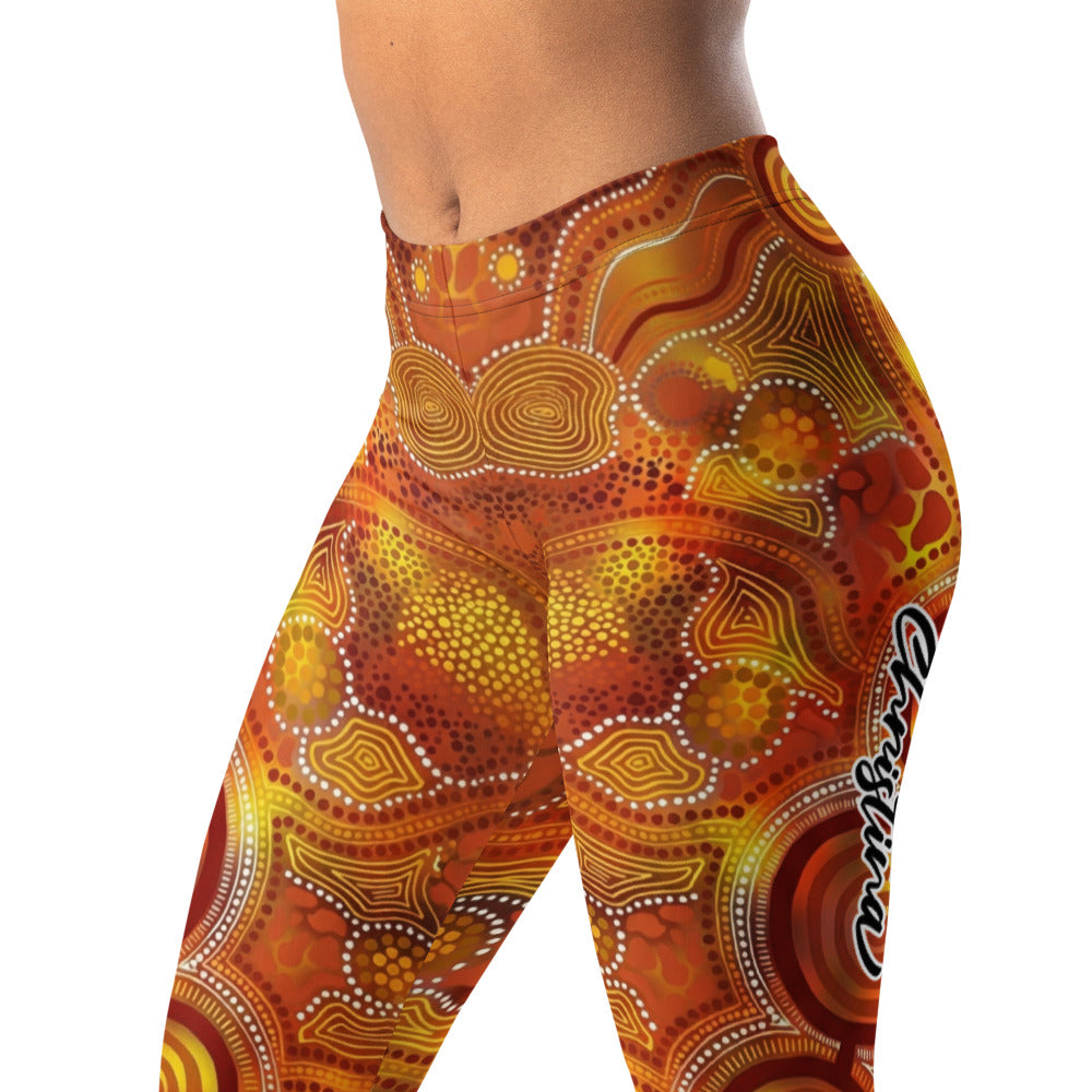 Personalisierte Damen Sportleggings Aboriginal Design Orange Rot Fitness Yoga Leggings Bunt Z403