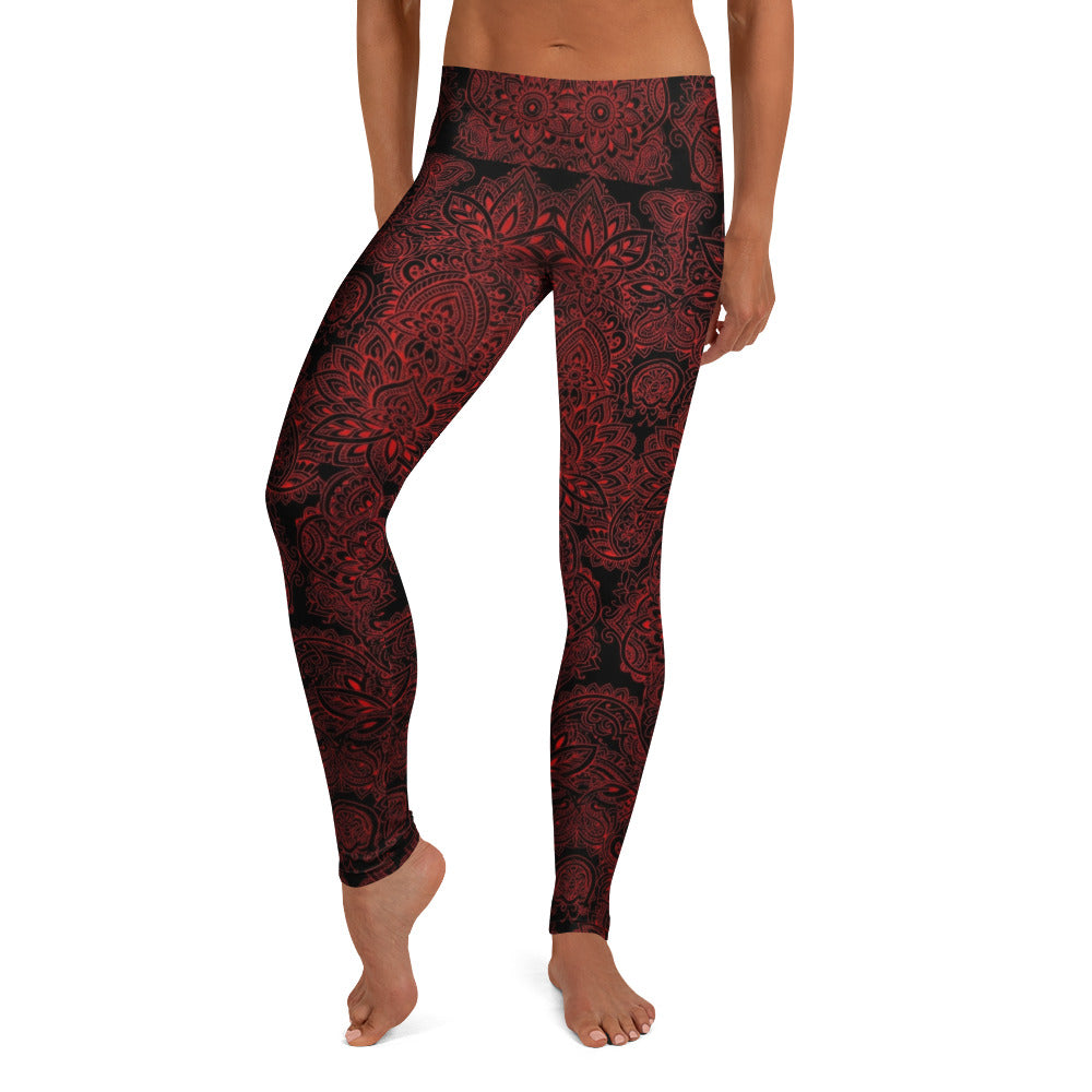 Personalisierte Damen Sportleggings Mandala Ornament Muster Schwarz Rot Fitness Yoga Leggings A823