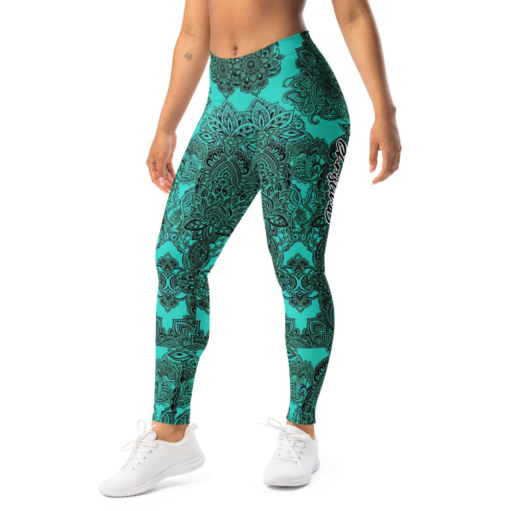 Personalisierte Damen Yoga Leggings Mandala Design Türkis Schwarz Fitness Sportleggings Z413