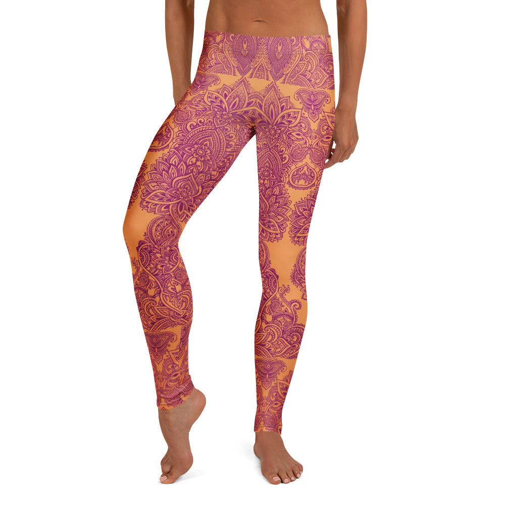 Personalisierte Damen Sportleggings Mandala Muster Orange Lila Yoga Fitnesshose Boho Design G786