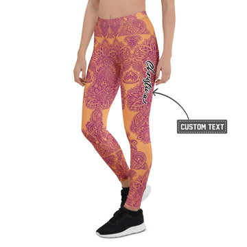 Personalisierte Damen Sportleggings Mandala Muster Orange Lila Yoga Fitnesshose Boho Design G786 - XL