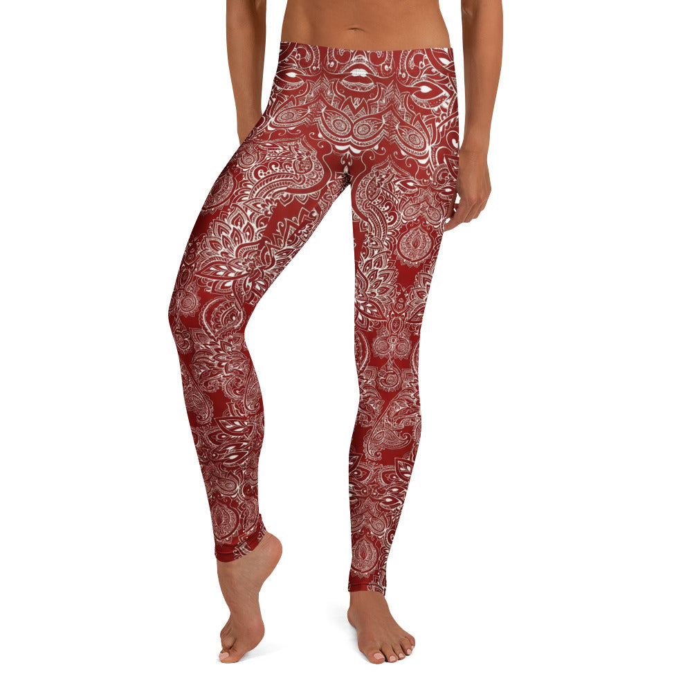 Personalisierte Damen Sportleggings Mandala Ornament Muster Weinrot Weiß Fitness Yoga Leggings Z683