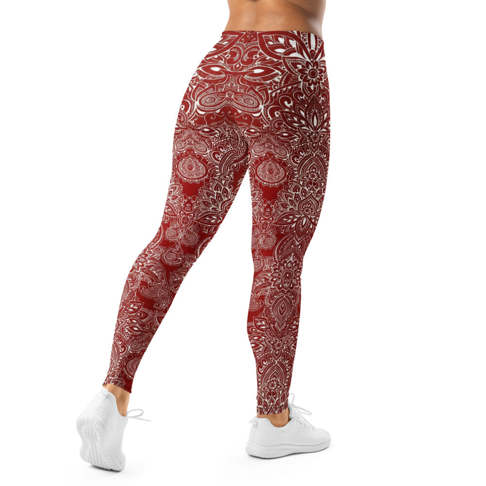 Personalisierte Damen Sportleggings Mandala Ornament Muster Weinrot Weiß Fitness Yoga Leggings Z683