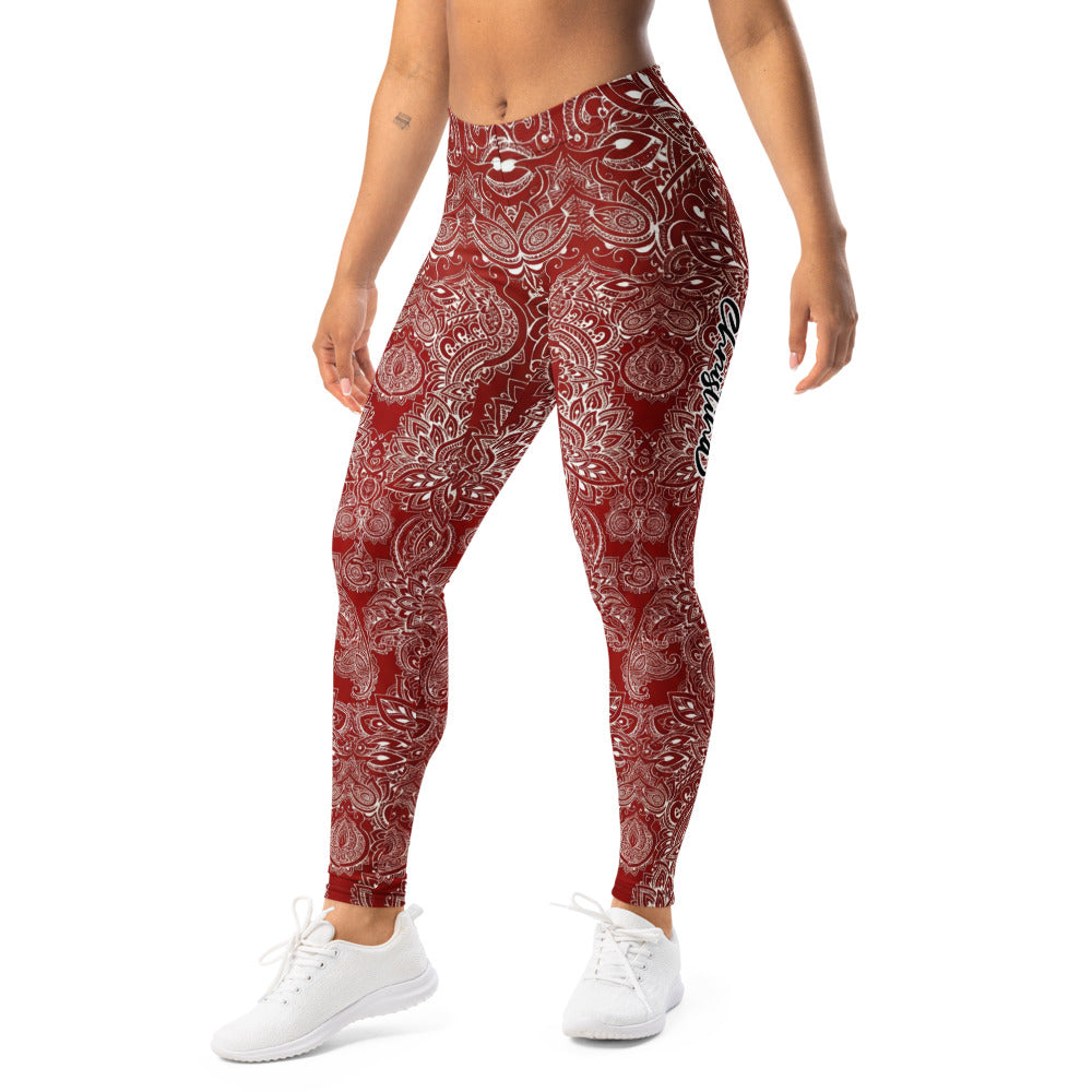 Personalisierte Damen Sportleggings Mandala Ornament Muster Weinrot Weiß Fitness Yoga Leggings Z683