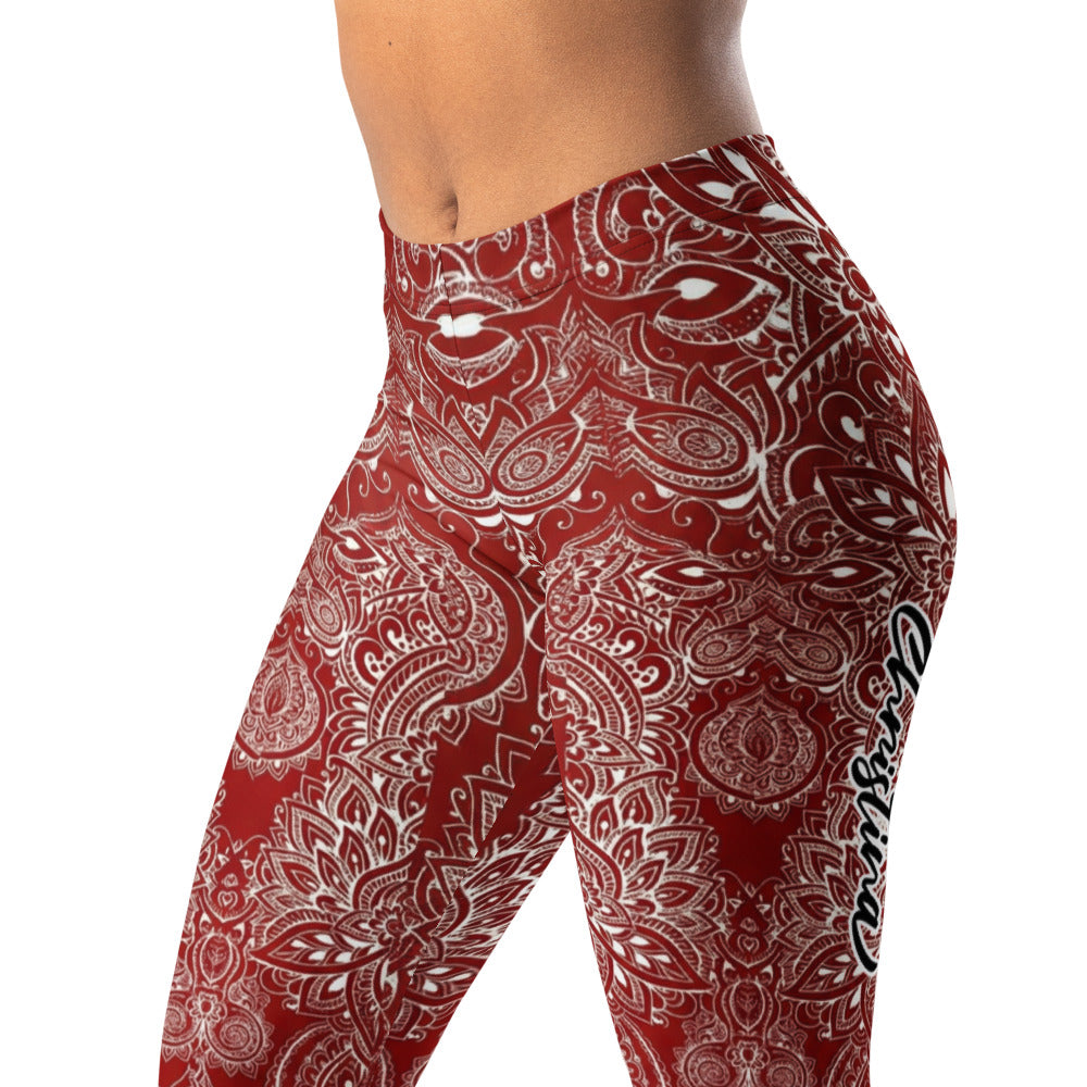 Personalisierte Damen Sportleggings Mandala Ornament Muster Weinrot Weiß Fitness Yoga Leggings Z683