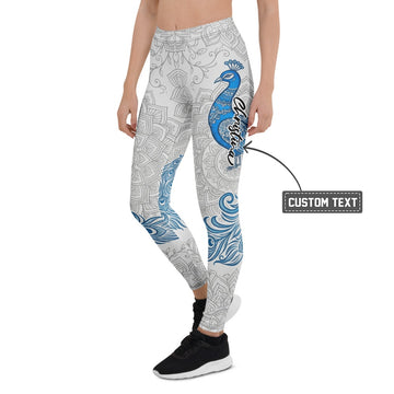 Personalisierte Damen Sportleggings Pfau Design Weiß Blau Mandala Muster Yoga Fitness Leggings D948 - XL