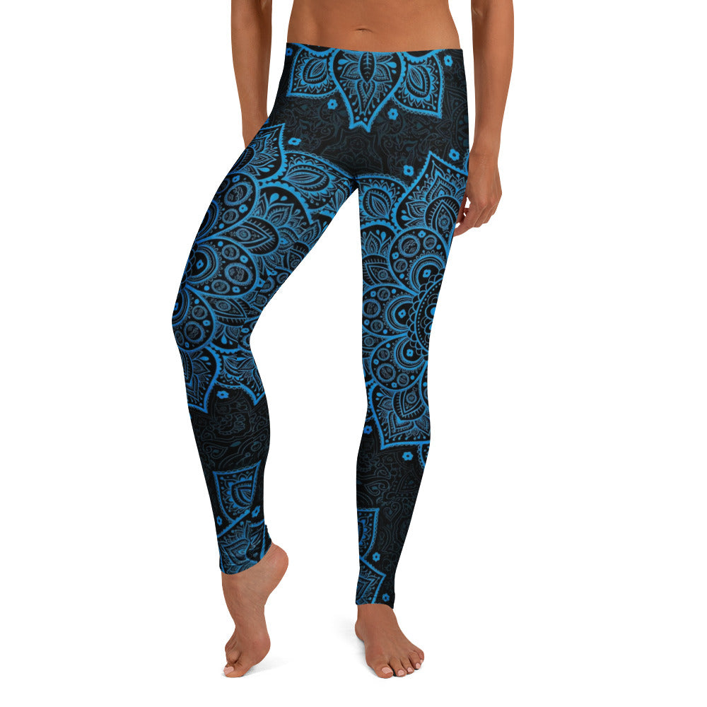 Personalisierte Damen Sportleggings Mandala Muster Blau Schwarz Yoga Leggings Fitnesshose J680