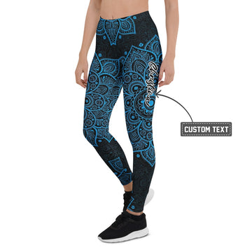 Personalisierte Damen Sportleggings Mandala Muster Blau Schwarz Yoga Leggings Fitnesshose J680 - XL