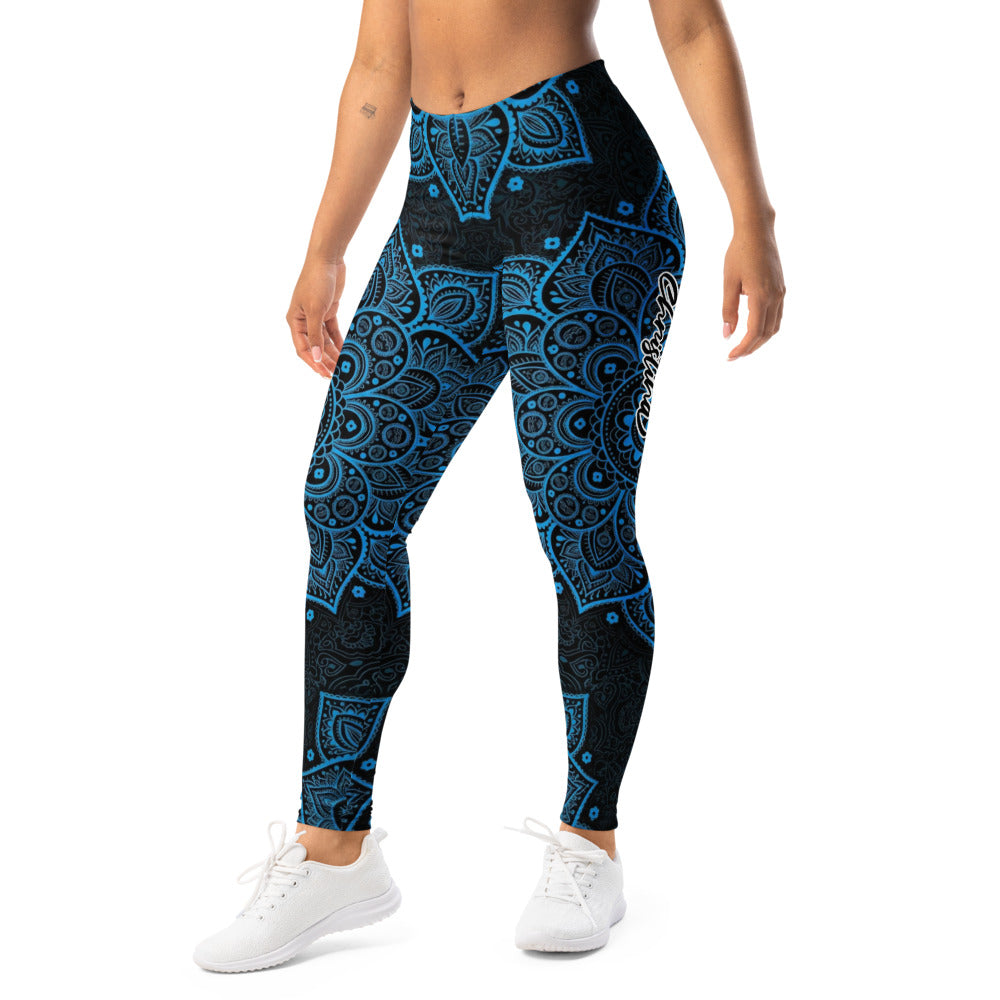 Personalisierte Damen Sportleggings Mandala Muster Blau Schwarz Yoga Leggings Fitnesshose J680