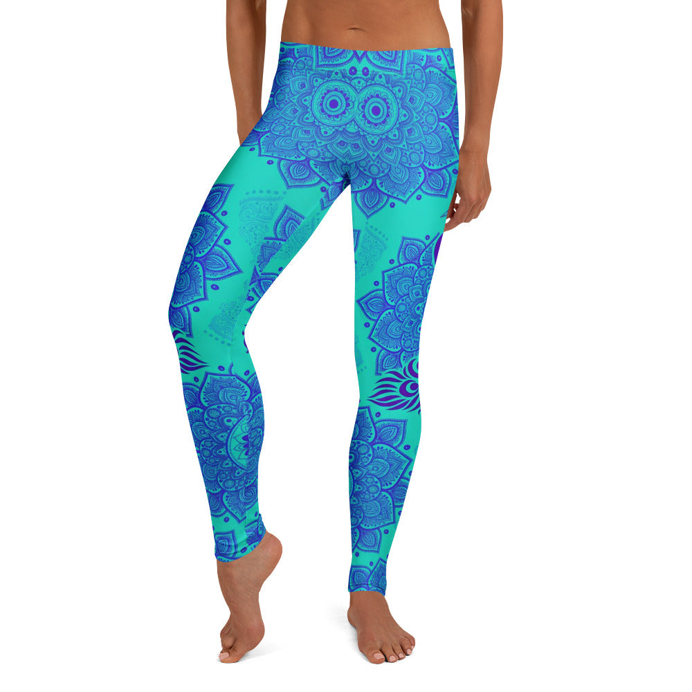 Personalisierte Yoga Leggings Damen Mandala Design Türkis Blau Fitness Sportleggings L720