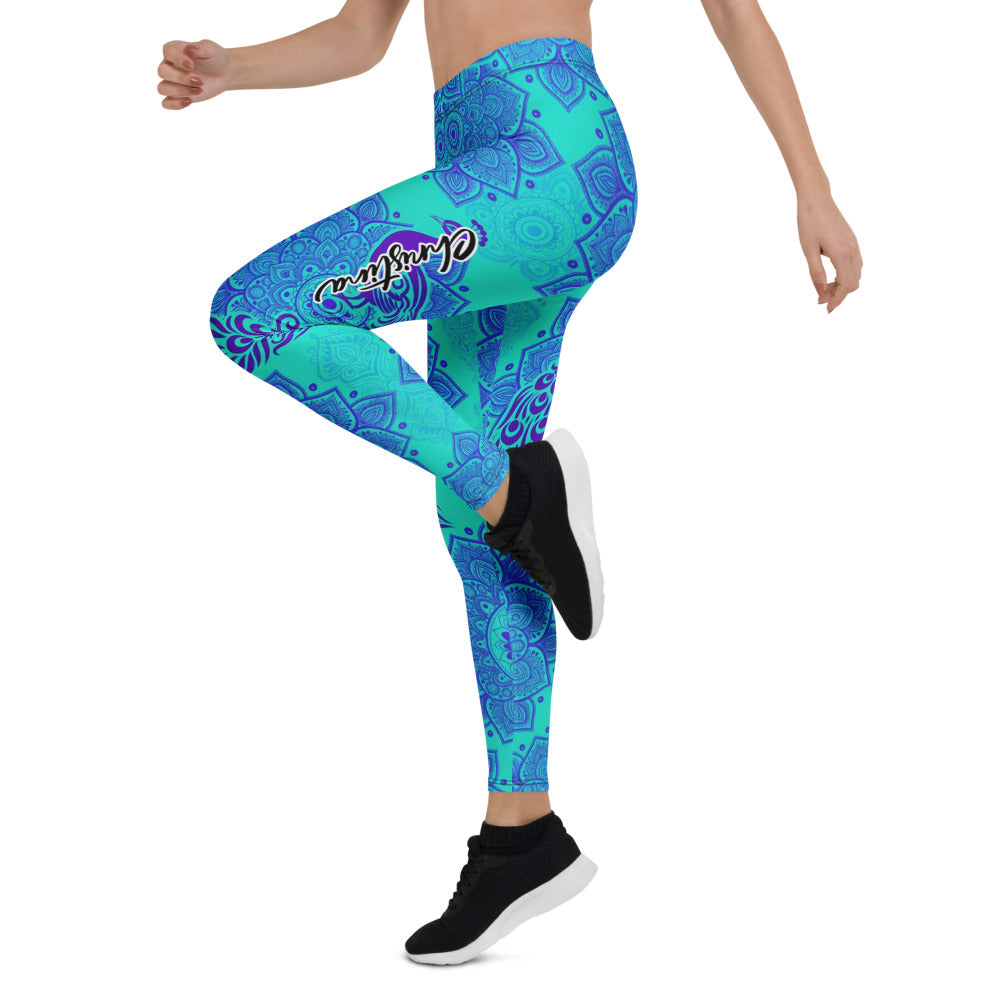 Personalisierte Yoga Leggings Damen Mandala Design Türkis Blau Fitness Sportleggings L720