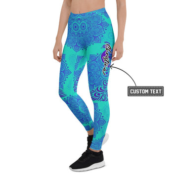 Personalisierte Yoga Leggings Damen Mandala Design Türkis Blau Fitness Sportleggings L720 - XL