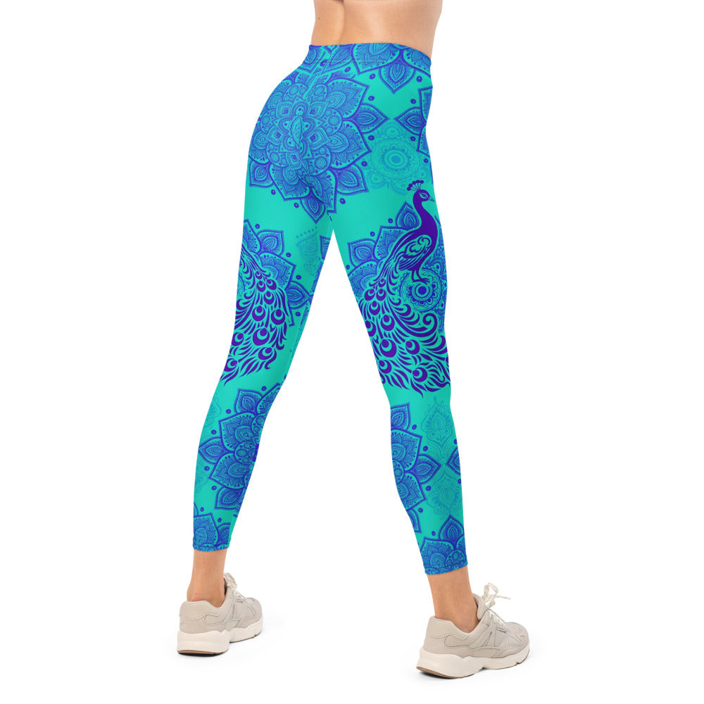 Personalisierte Yoga Leggings Damen Mandala Design Türkis Blau Fitness Sportleggings L720