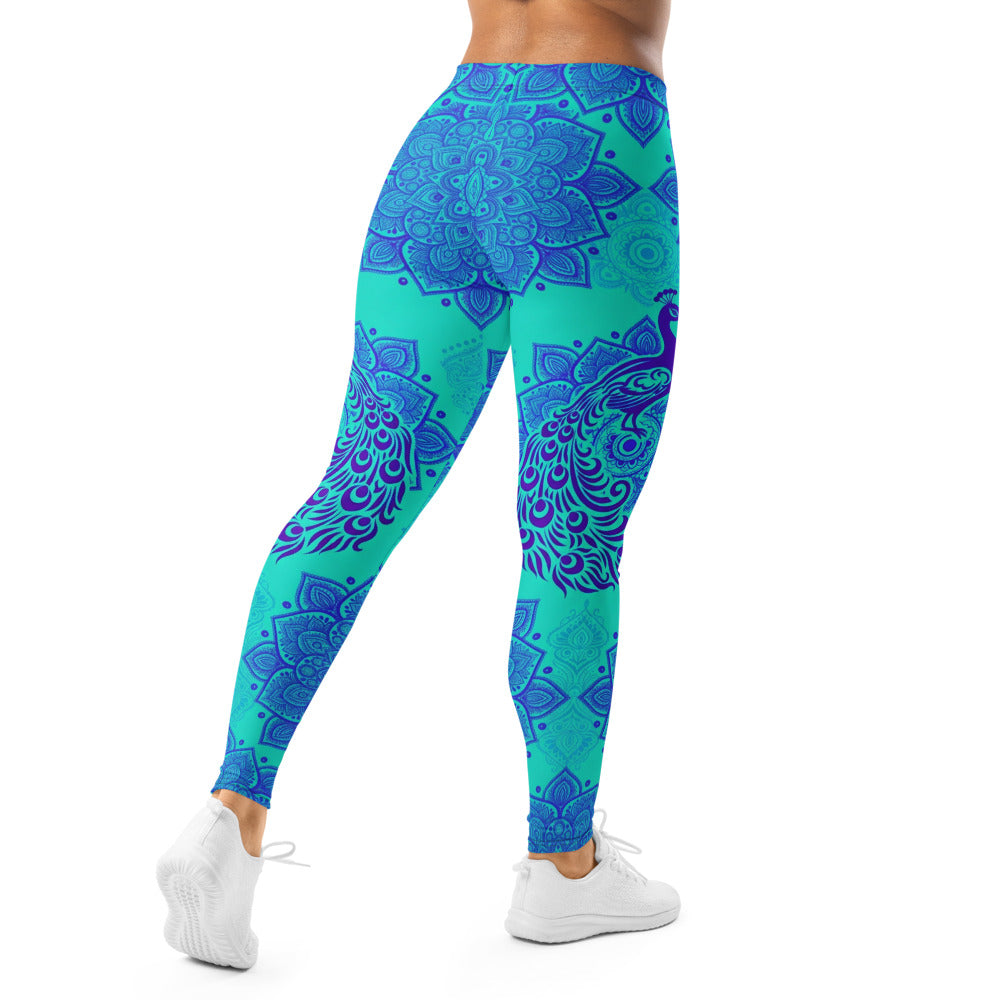 Personalisierte Yoga Leggings Damen Mandala Design Türkis Blau Fitness Sportleggings L720