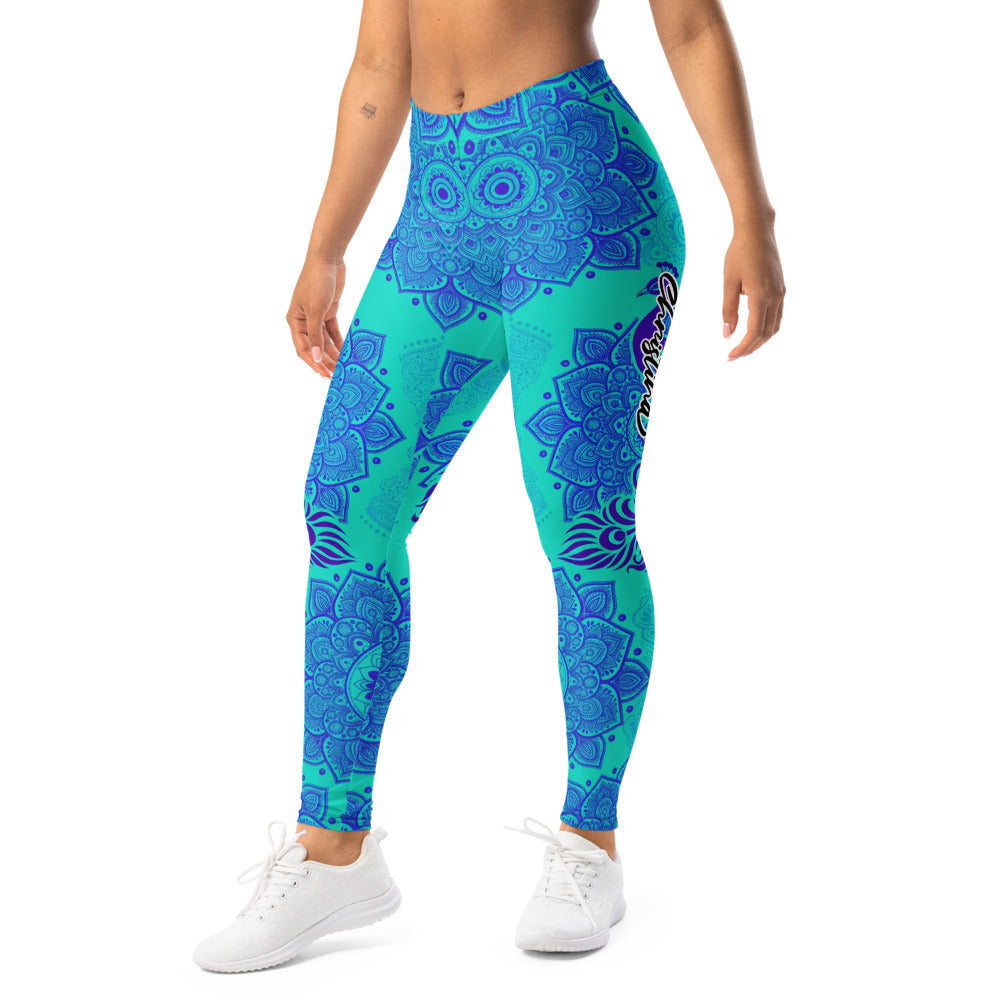Personalisierte Yoga Leggings Damen Mandala Design Türkis Blau Fitness Sportleggings L720