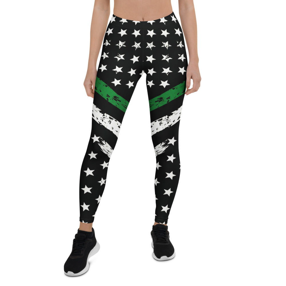 Personalisierte Damen Sportleggings Schwarz Grün Weiß Sternenmuster Fitness Leggings Yoga Hose mit Streifen im Grunge-Look N298