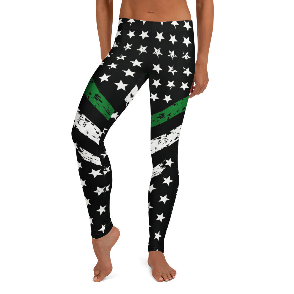 Personalisierte Damen Sportleggings Schwarz Grün Weiß Sternenmuster Fitness Leggings Yoga Hose mit Streifen im Grunge-Look N298