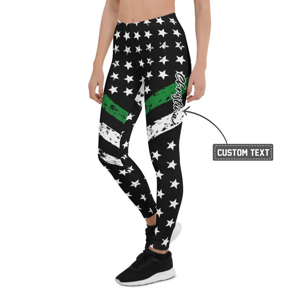 Personalisierte Damen Sportleggings Schwarz Grün Weiß Sternenmuster Fitness Leggings Yoga Hose mit Streifen im Grunge-Look N298 - XL