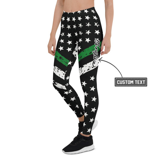 Personalisierte Damen Sportleggings Schwarz Grün Weiß Sternenmuster Fitness Leggings Yoga Hose mit Streifen im Grunge-Look N298 - XL