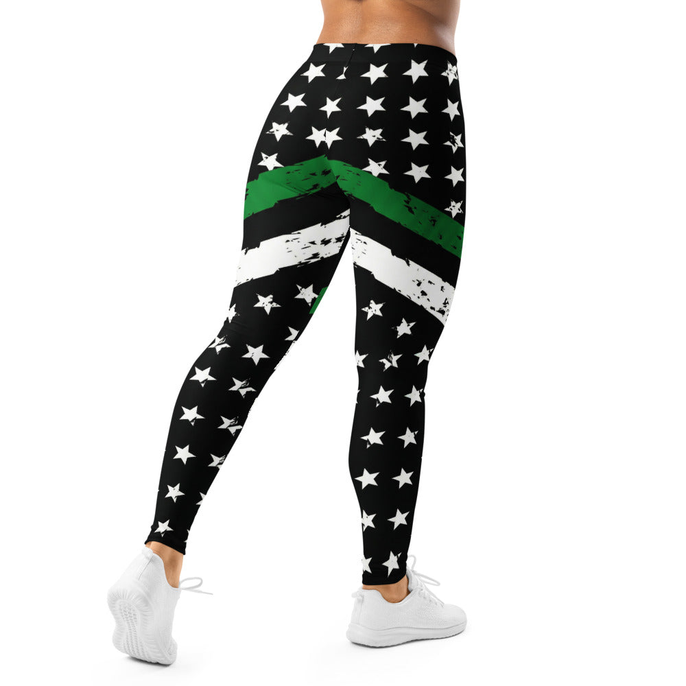 Personalisierte Damen Sportleggings Schwarz Grün Weiß Sternenmuster Fitness Leggings Yoga Hose mit Streifen im Grunge-Look N298