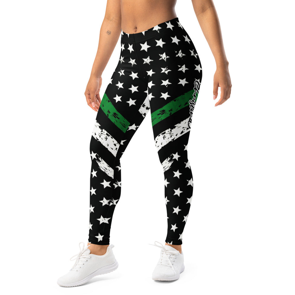 Personalisierte Damen Sportleggings Schwarz Grün Weiß Sternenmuster Fitness Leggings Yoga Hose mit Streifen im Grunge-Look N298