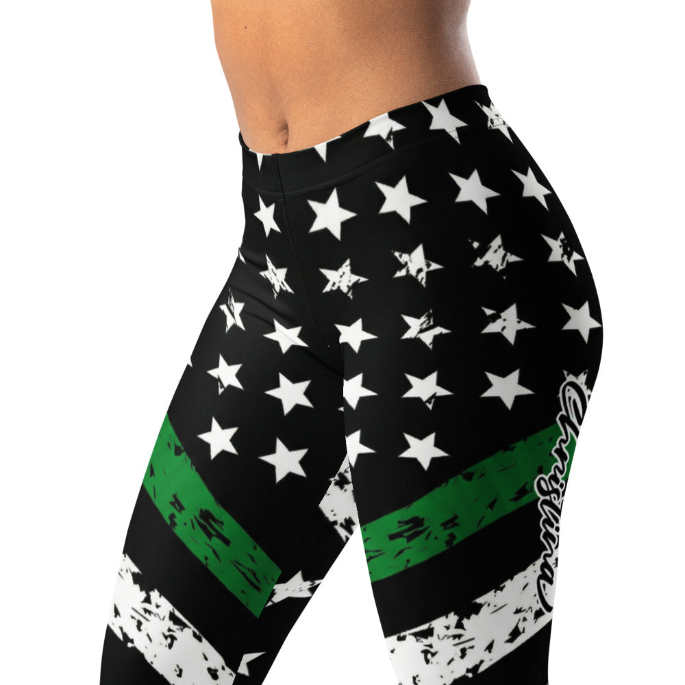 Personalisierte Damen Sportleggings Schwarz Grün Weiß Sternenmuster Fitness Leggings Yoga Hose mit Streifen im Grunge-Look N298