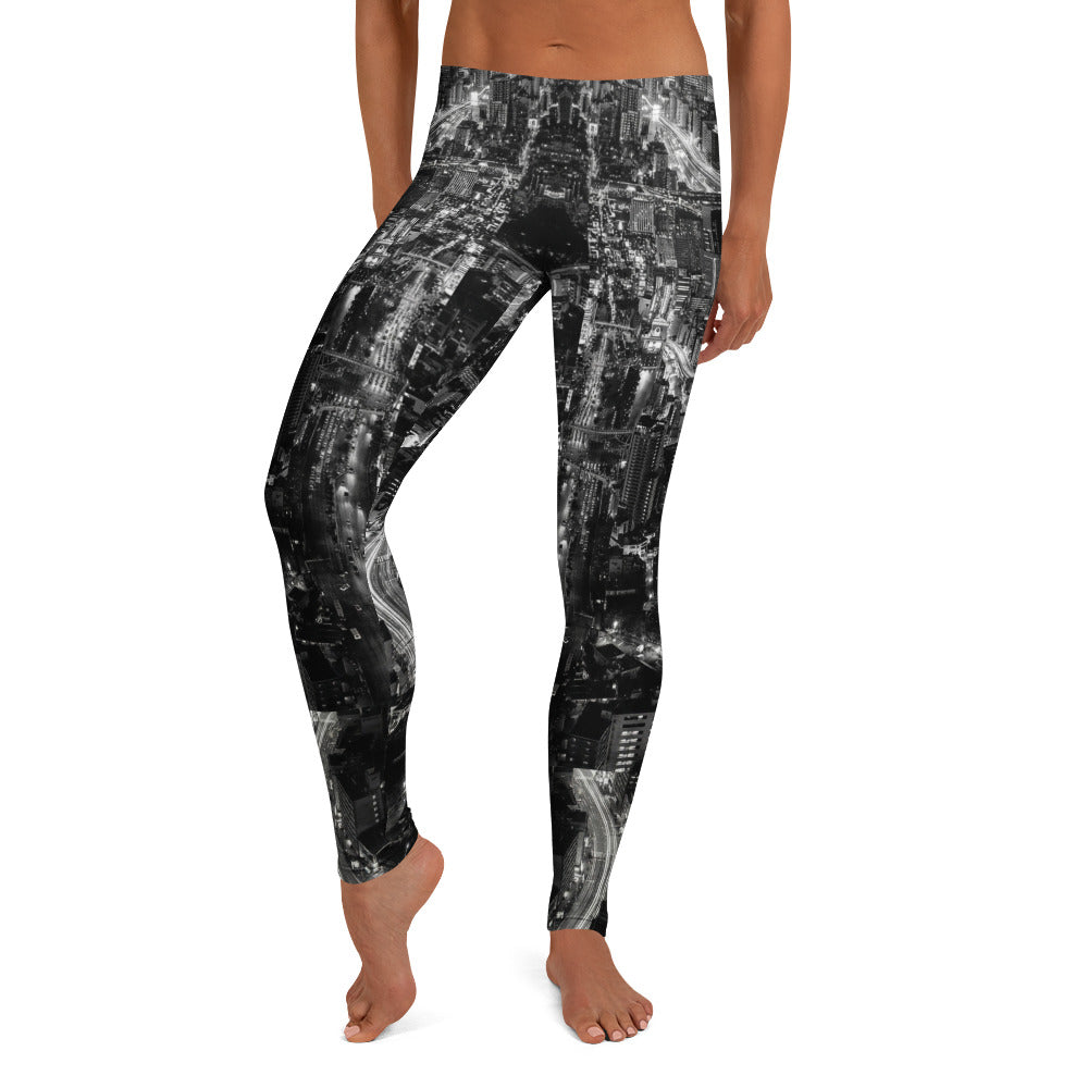 Personalisierte Sportleggings Damen Skyline Design Schwarz Weiß Fitness Leggings Urban Stadtansicht U752