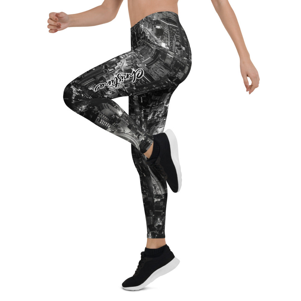 Personalisierte Sportleggings Damen Skyline Design Schwarz Weiß Fitness Leggings Urban Stadtansicht U752