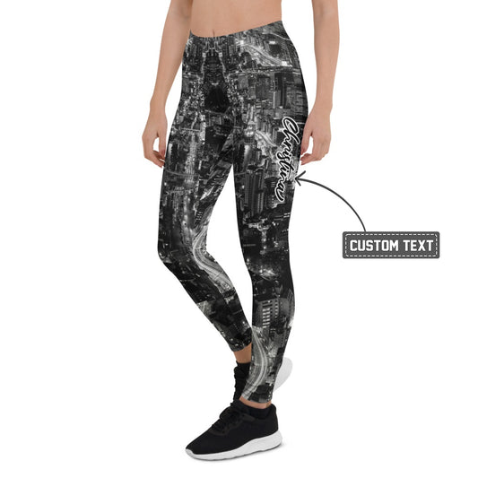 Personalisierte Sportleggings Damen Skyline Design Schwarz Weiß Fitness Leggings Urban Stadtansicht U752 - XL