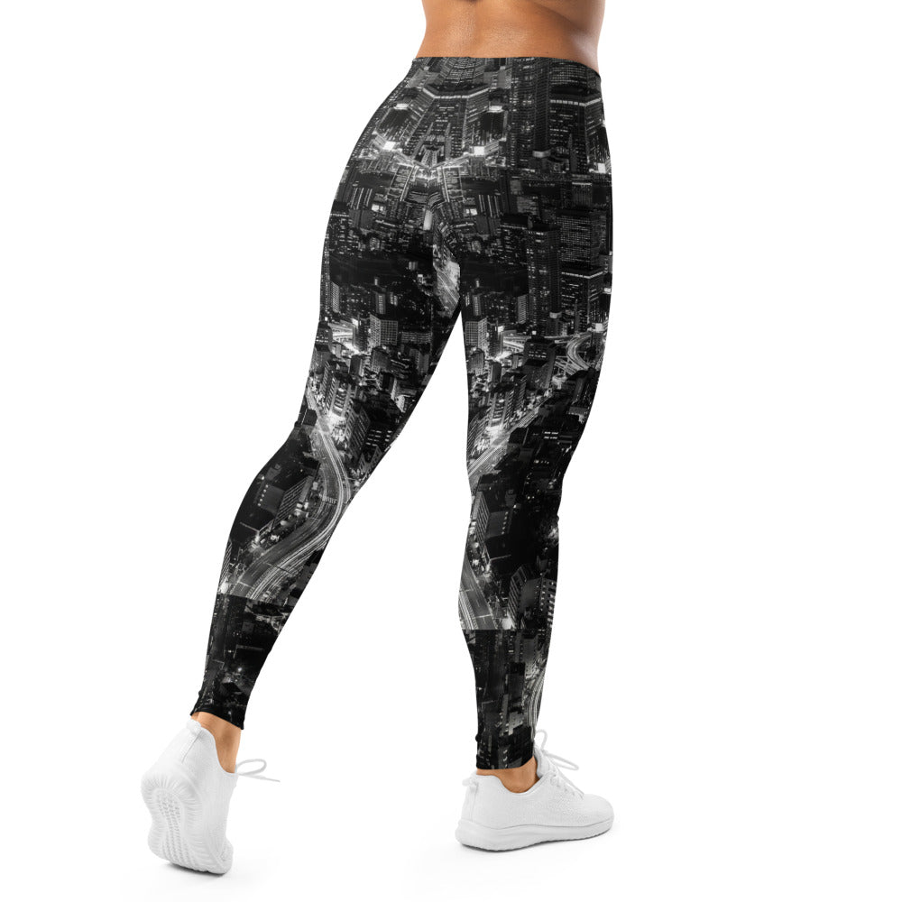Personalisierte Sportleggings Damen Skyline Design Schwarz Weiß Fitness Leggings Urban Stadtansicht U752