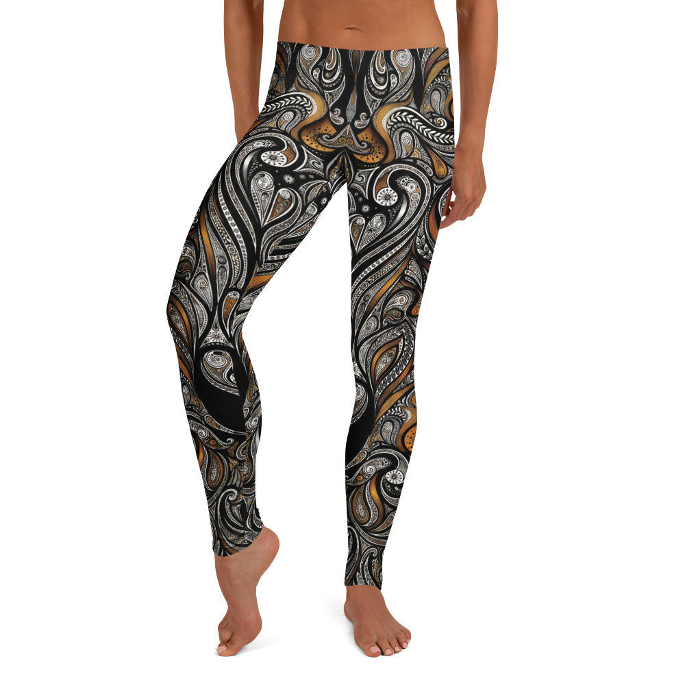 Personalisierte Damen Sportleggings Paisley Design Schwarz Gold Fitness Leggings Ornamente Y030