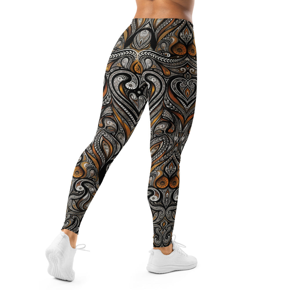 Personalisierte Damen Sportleggings Paisley Design Schwarz Gold Fitness Leggings Ornamente Y030