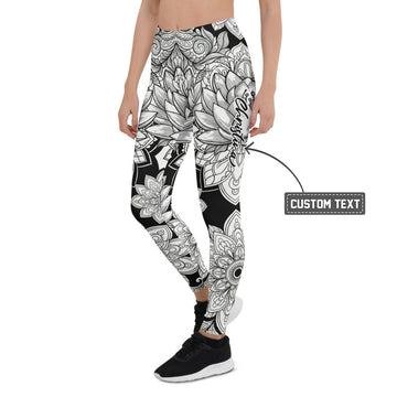 Personalisierte Damen Sportleggings Mandala Muster Schwarz Weiß Yoga Fitness Leggings Z813 - XL