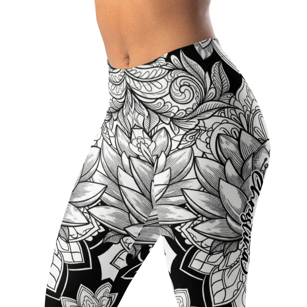 Personalisierte Damen Sportleggings Mandala Muster Schwarz Weiß Yoga Fitness Leggings Z813